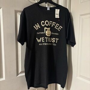 Black Graphic Short Sleeve T-Shirt In Coffee We Trust Size XL Unisex